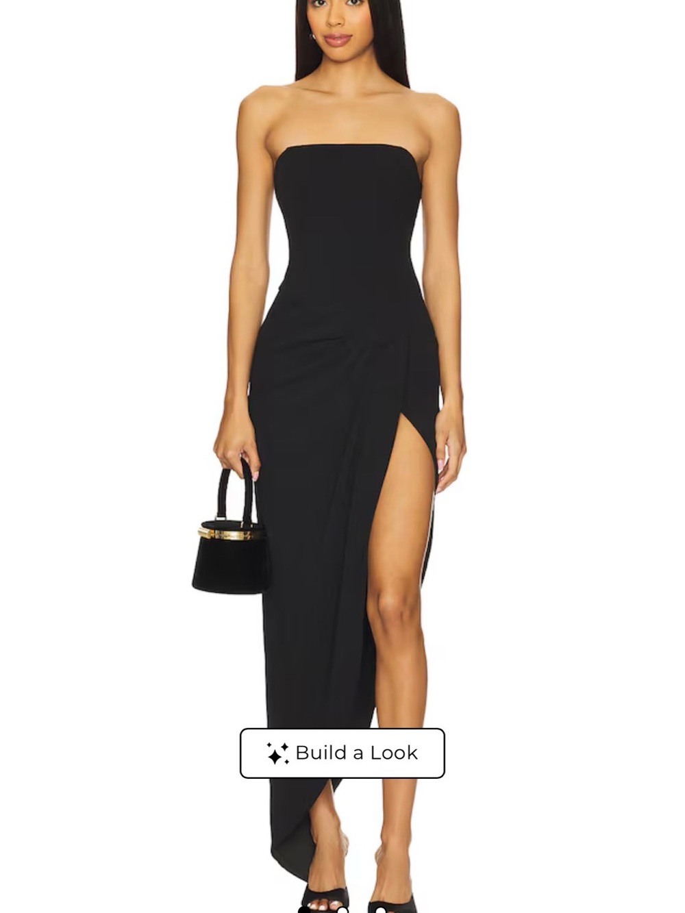 superdown Strapless Black Maxi Dress with High Thigh Slit